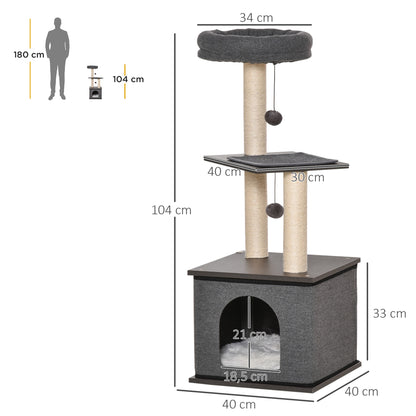 Pawhut Árbol Gatos Con Cueva De Fieltro Desmontable Y Postes Rascadores De Sisal_2
