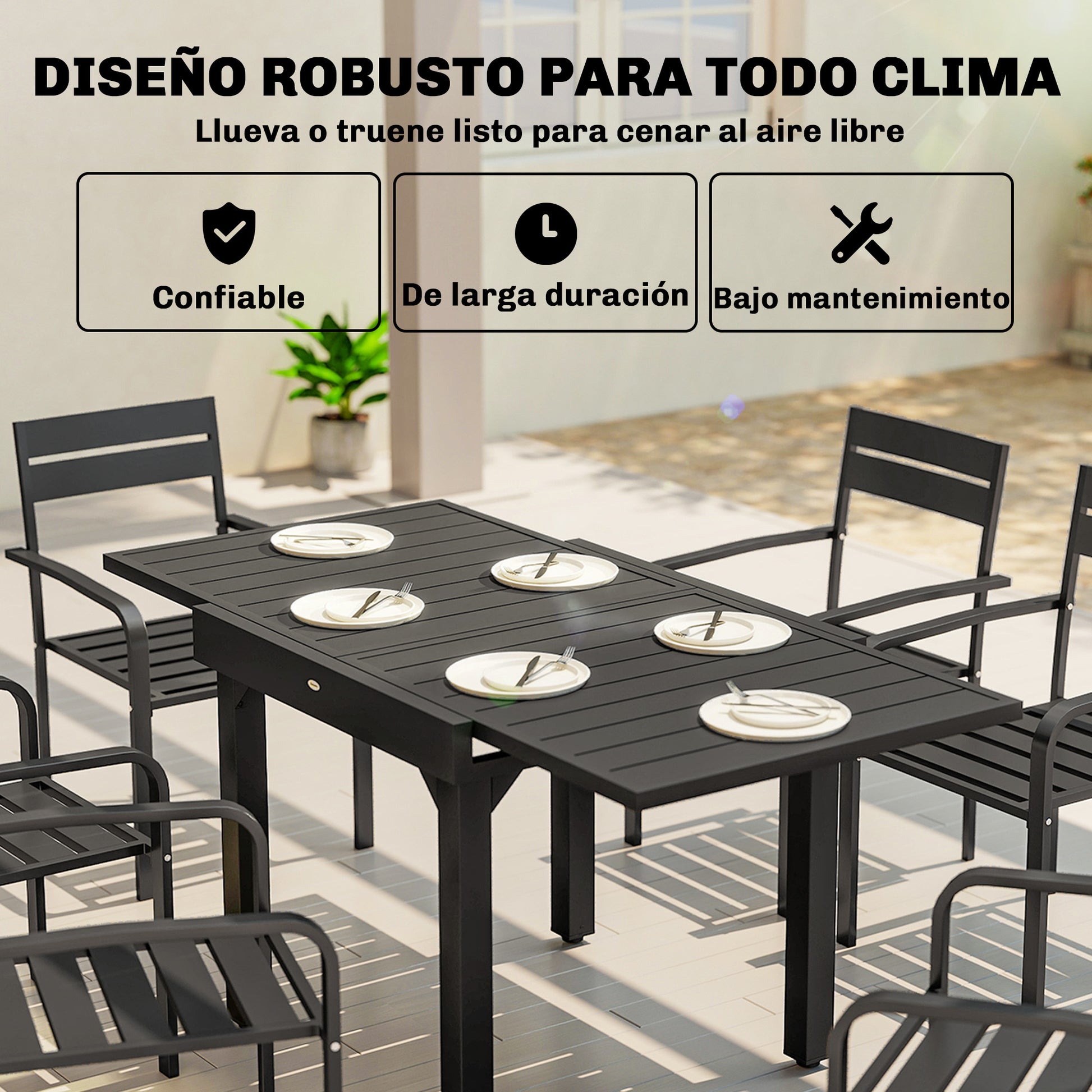 Outsunny Mesa De Jardín Exterior Extensible 80/160 Cm De Aluminio Negro_5