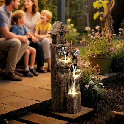 Outsunny Fuente De Agua Con Casita Para Pájaros Iluminación Led Multicolor_1