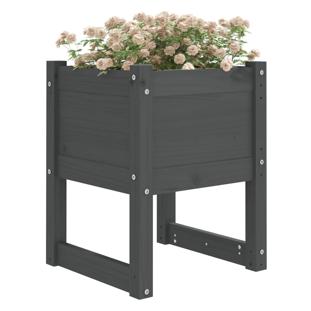 Jardinera 2 Unidades Madera Maciza De Pino Gris 40x40x52,5 Cm_2