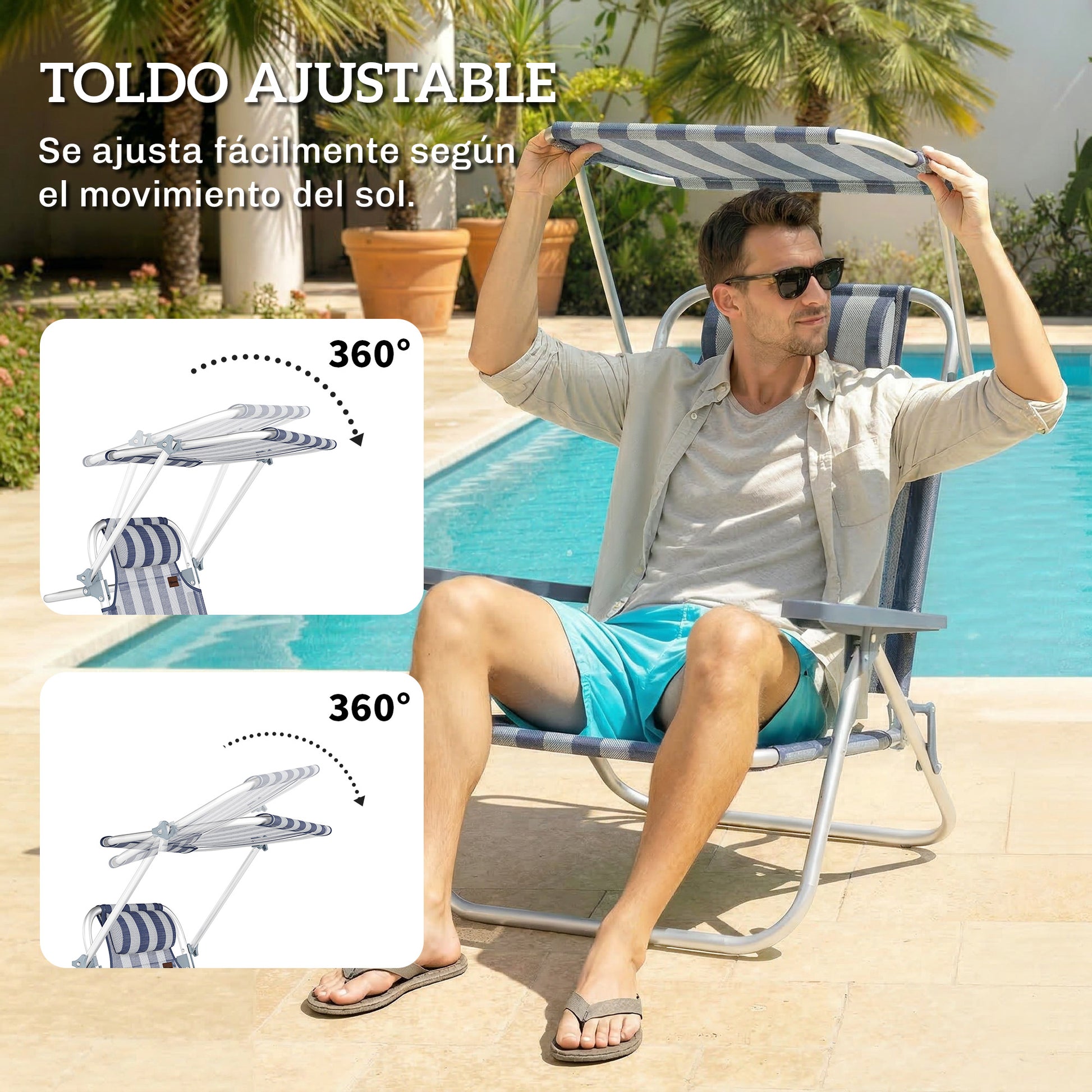 Outsunny Pack De 2 Sillas De Playa Plegables Con Dosel Ajustable_4