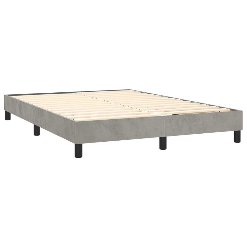 Cama Box Spring Colchón Y Led Terciopelo Gris Claro 140x190 Cm / Vetonek_1