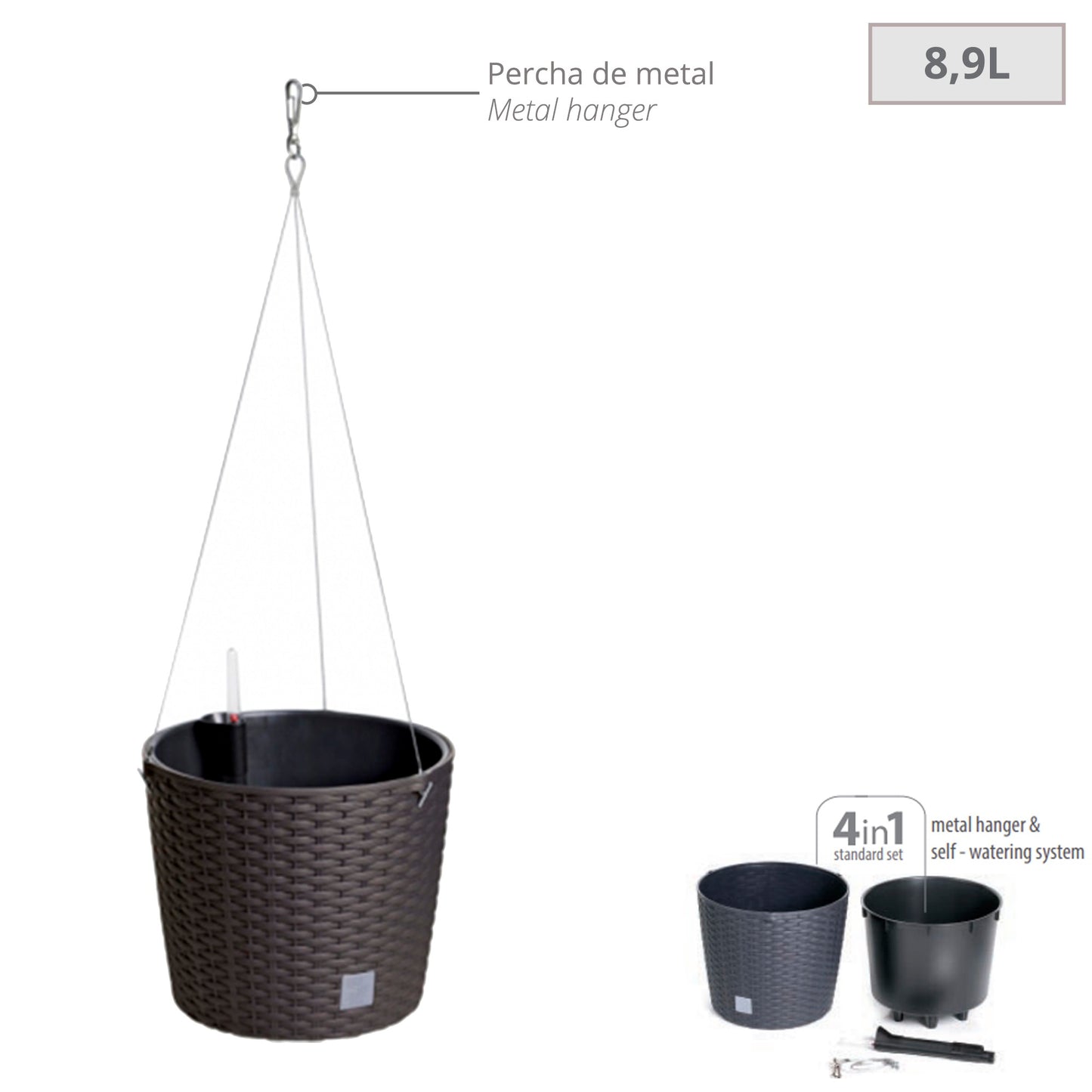 Maceta Redonda Con Gancho 8,9 Litros Rato W En Color Ocre Oscuro Con Cubilete Para Plantar 25,6 X 25,6 X 21,9 Cm