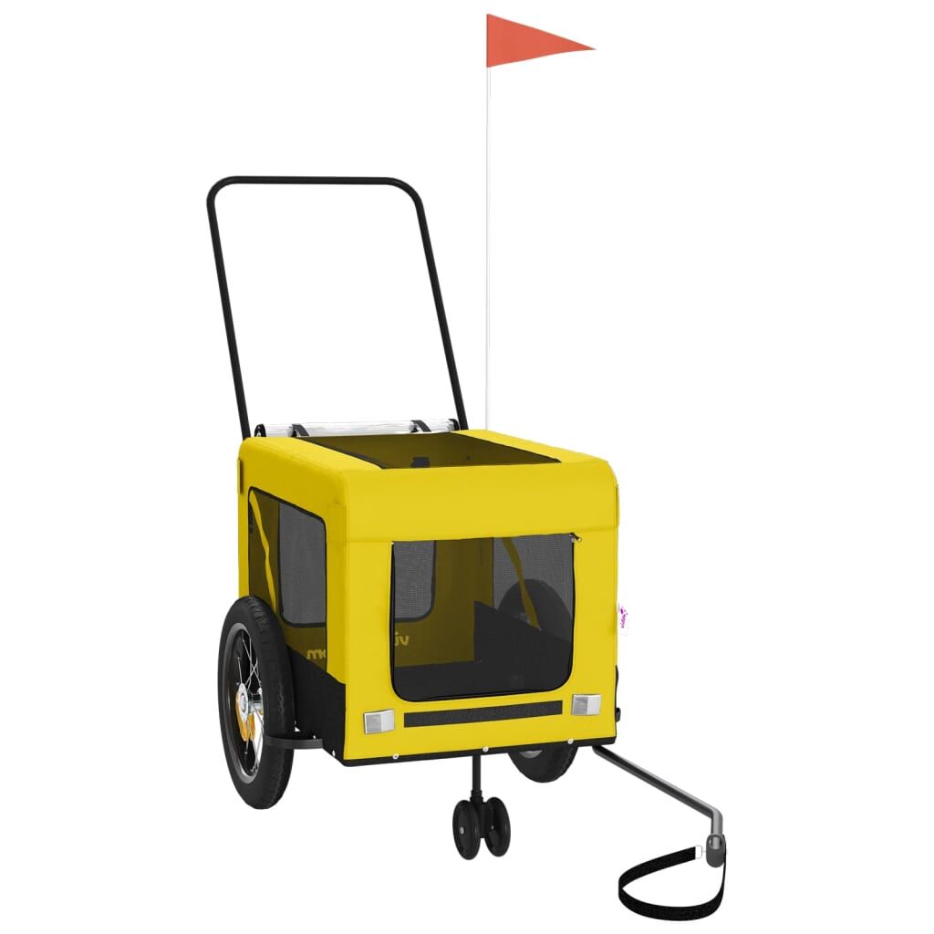 Vidaxl Remolque Bicicleta Mascotas Hierro Tela Oxford Amarillo Negro_3