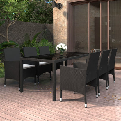 Vidaxl Set De Comedor De Jardín 7 Pzas Ratán Sintético Vidrio Negro_1