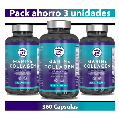 Pack 3 X Colágeno Marino Hidrolizado Con Ácido Hialurónico, Vitamina C, Q10, Zinc Y Magnesio - 3 X 120 Cápsulas_0