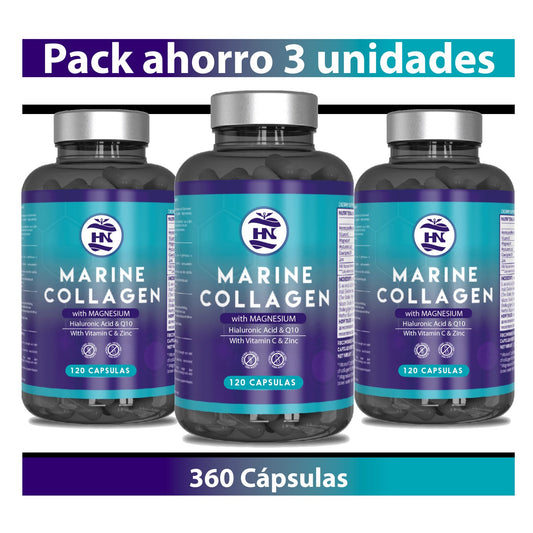 Pack 3 X Colágeno Marino Hidrolizado Con Ácido Hialurónico, Vitamina C, Q10, Zinc Y Magnesio - 3 X 120 Cápsulas_0