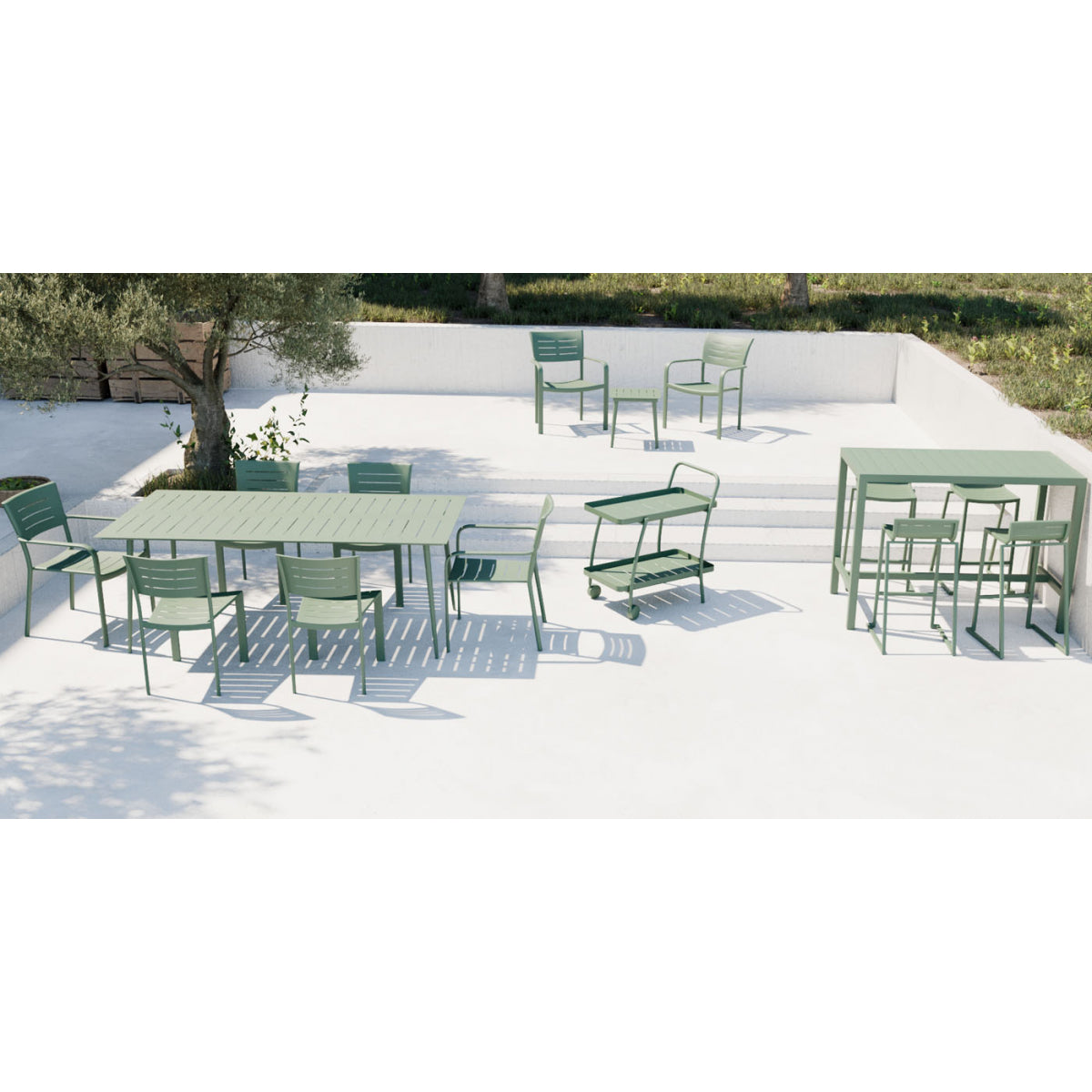 Mesa De Jardín Rectangular Para 8 Personas Inari Romero Verde Aluminio 200x100cm - Muebles De Jardín_4