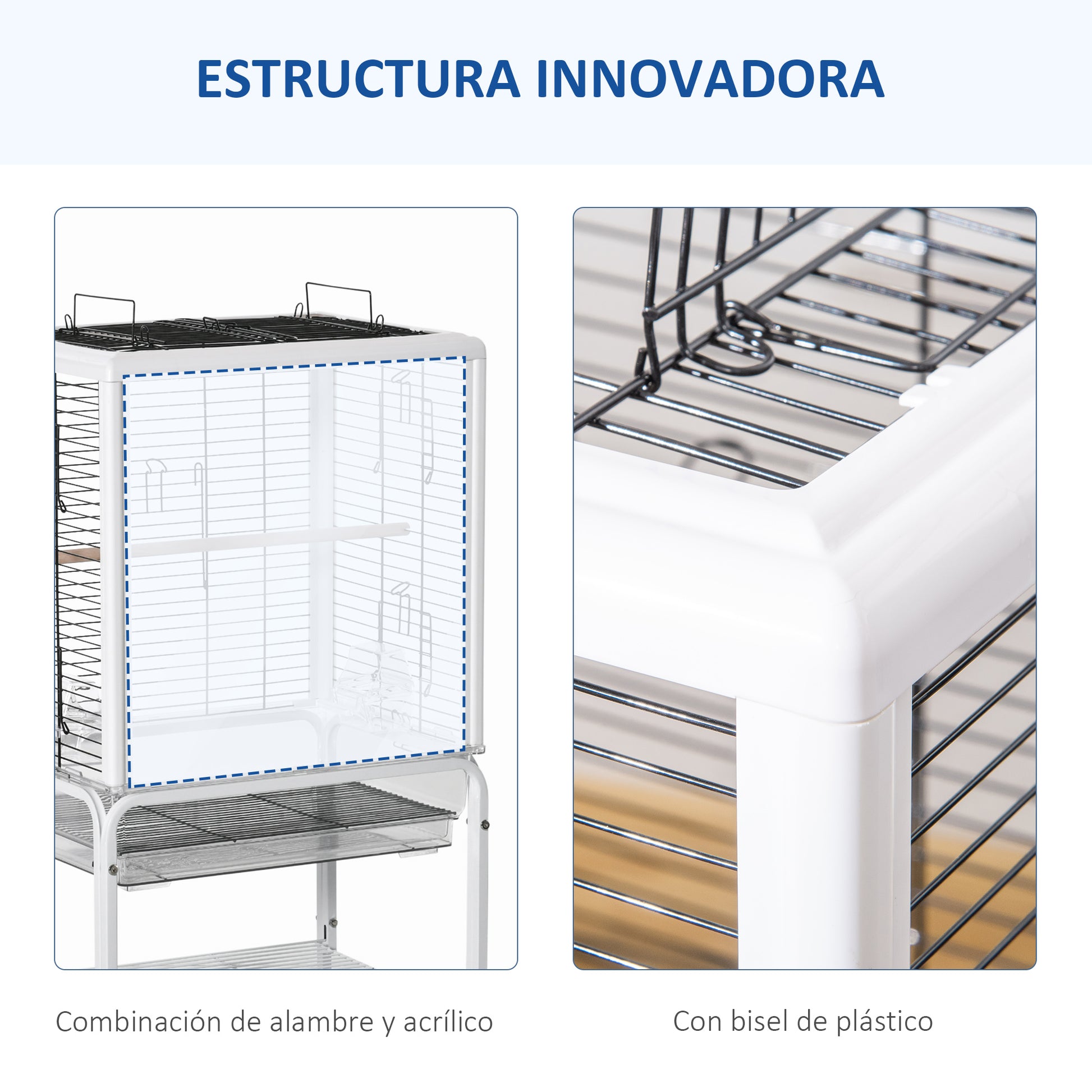 Pawhut Jaula Pájaros Con Soporte Desmontable Y 4 Ruedas 47x35x106,5 Cm Blanco_5