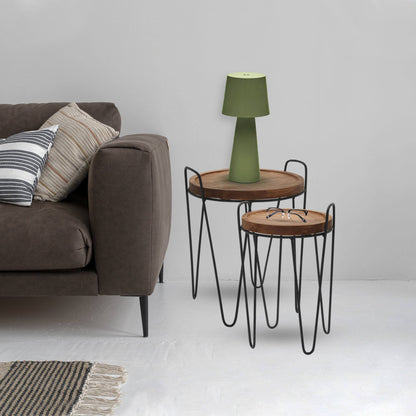 Well Home Juego De 2 Mesas Centro Color Natural Ø28ø38cm