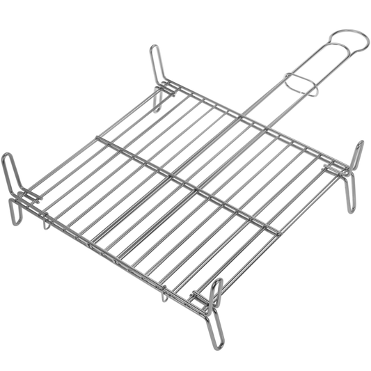 Parrilla Doble Para Barbacoa De Hierro Zincado Con Mango 35x35 Cm_0