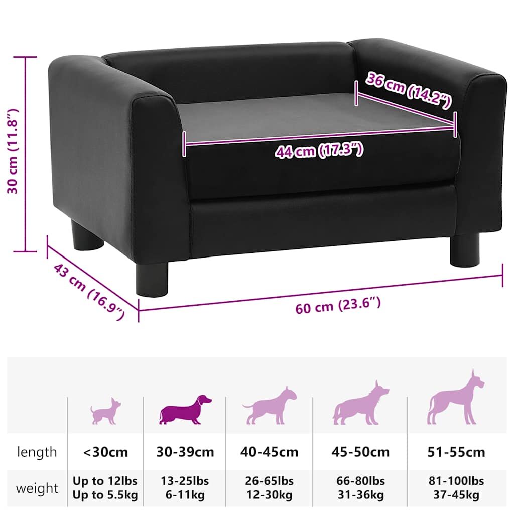Vidaxl Sofá Para Perros Felpa Y Cuero Sintético Negro 60x43x30 Cm_2