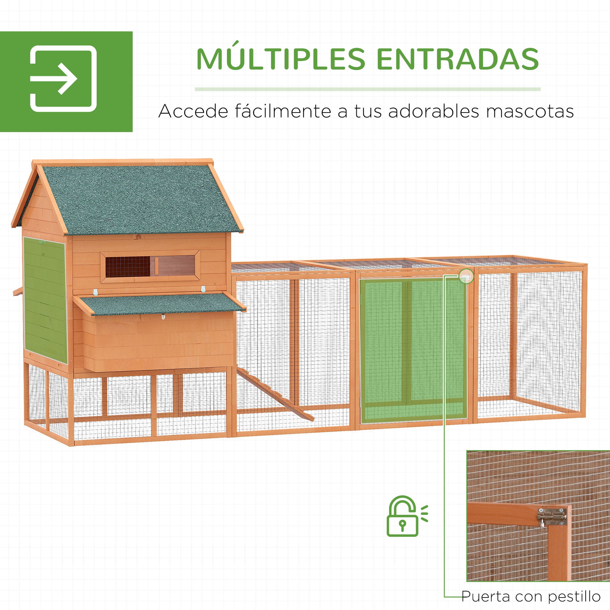 Pawhut Gallinero Exterior Madera Para 8-10 Gallinas Con 2 Nidos 347x160x150 Cm_4