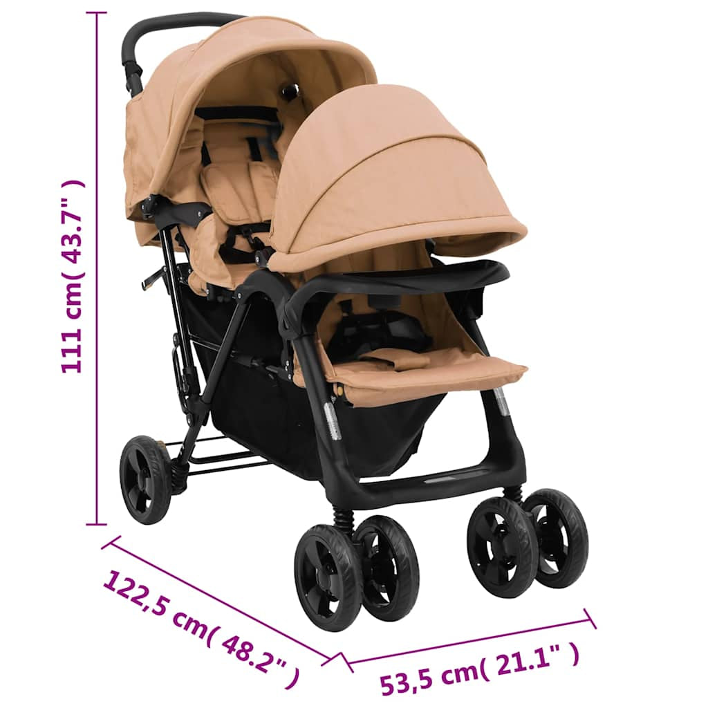 Vidaxl Carrito Para Gemelos Tandem De Acero Gris Taupé_2