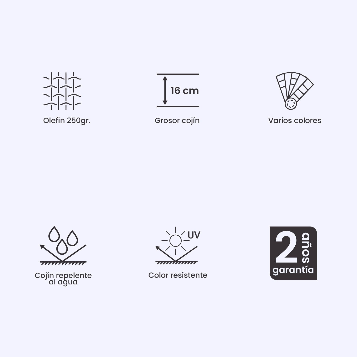 Pack 4 Cojines Para Palets, Cojín De Asiento 80x120x16 Cm + Cojín Respaldo 42x120x16 Cm, Olefin Color Gris, Repelente Al Agua_1