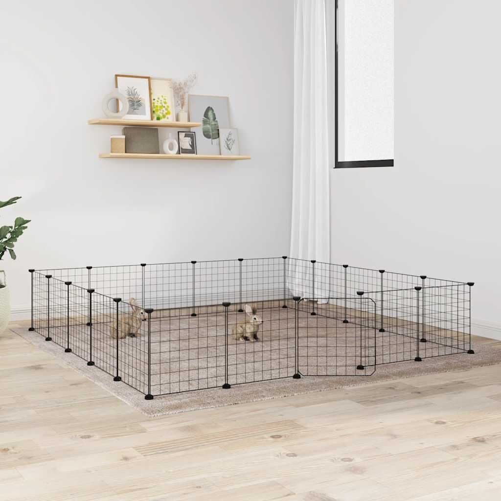 Vidaxl Jaula Para Mascotas De 20 Paneles Puerta Acero Negro 35x35 Cm_1