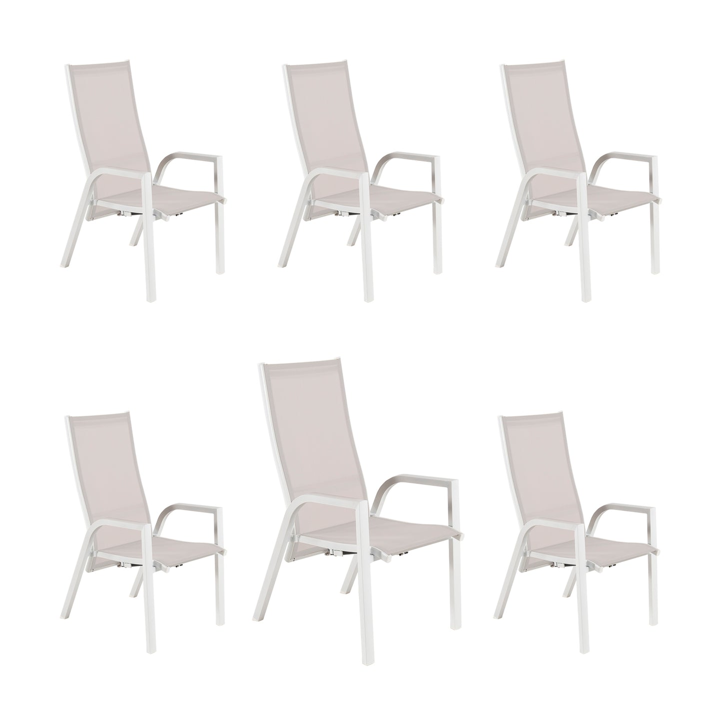 Pack 6 Sillones Sillones De Jardín , Apilables, Aluminio Y Textilene, Color Blanco, Sillon:110x57x70_0