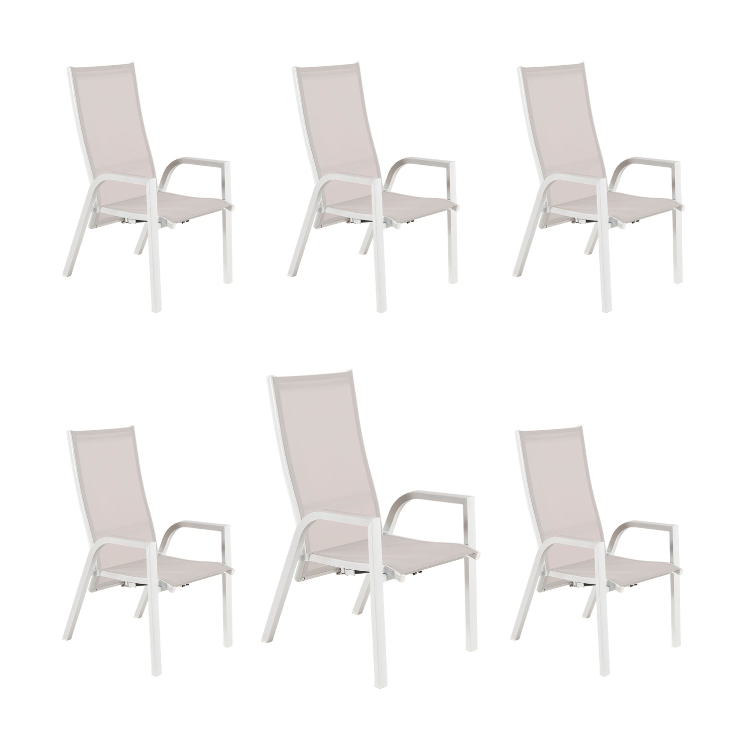 Pack 6 Sillones Sillones De Jardín , Apilables, Aluminio Y Textilene, Color Blanco, Sillon:110x57x70_0