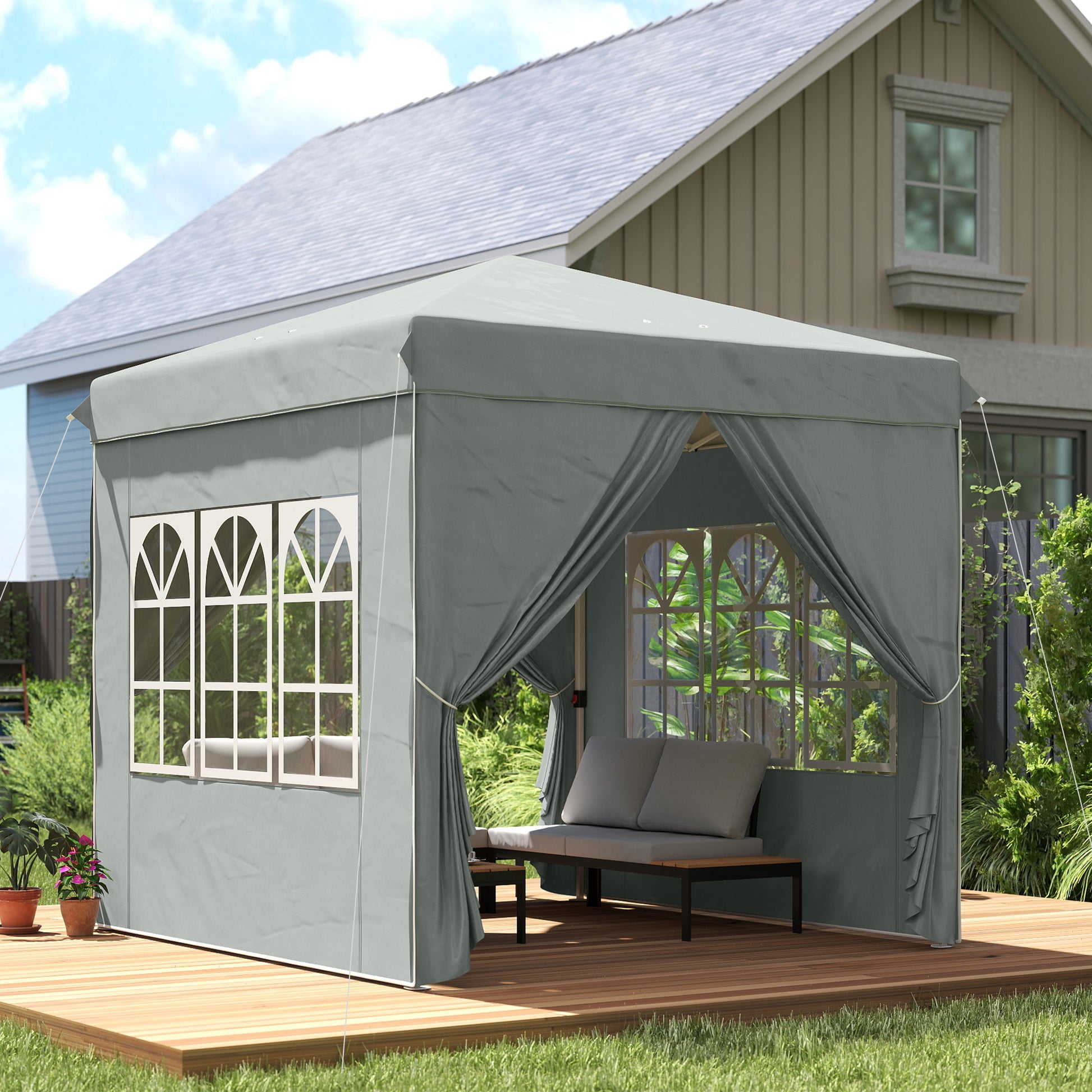 Outsunny Carpa Plegable 2,5x2,5 M Con Altura Ajustable 4 Laterales Upf50+ Gris_3