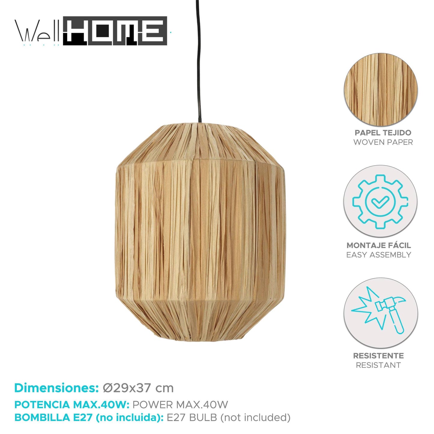 Well Home Lámpara Colgante De Papel Tejido Ø29x37cm_1