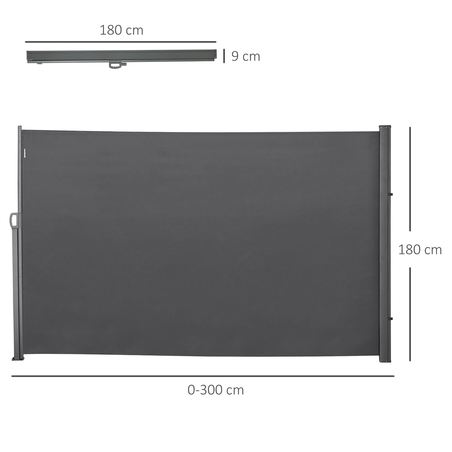 Outsunny Toldo Lateral Retráctil 300x180 Cm Pantalla Enrollable Para Jardín Gris_2