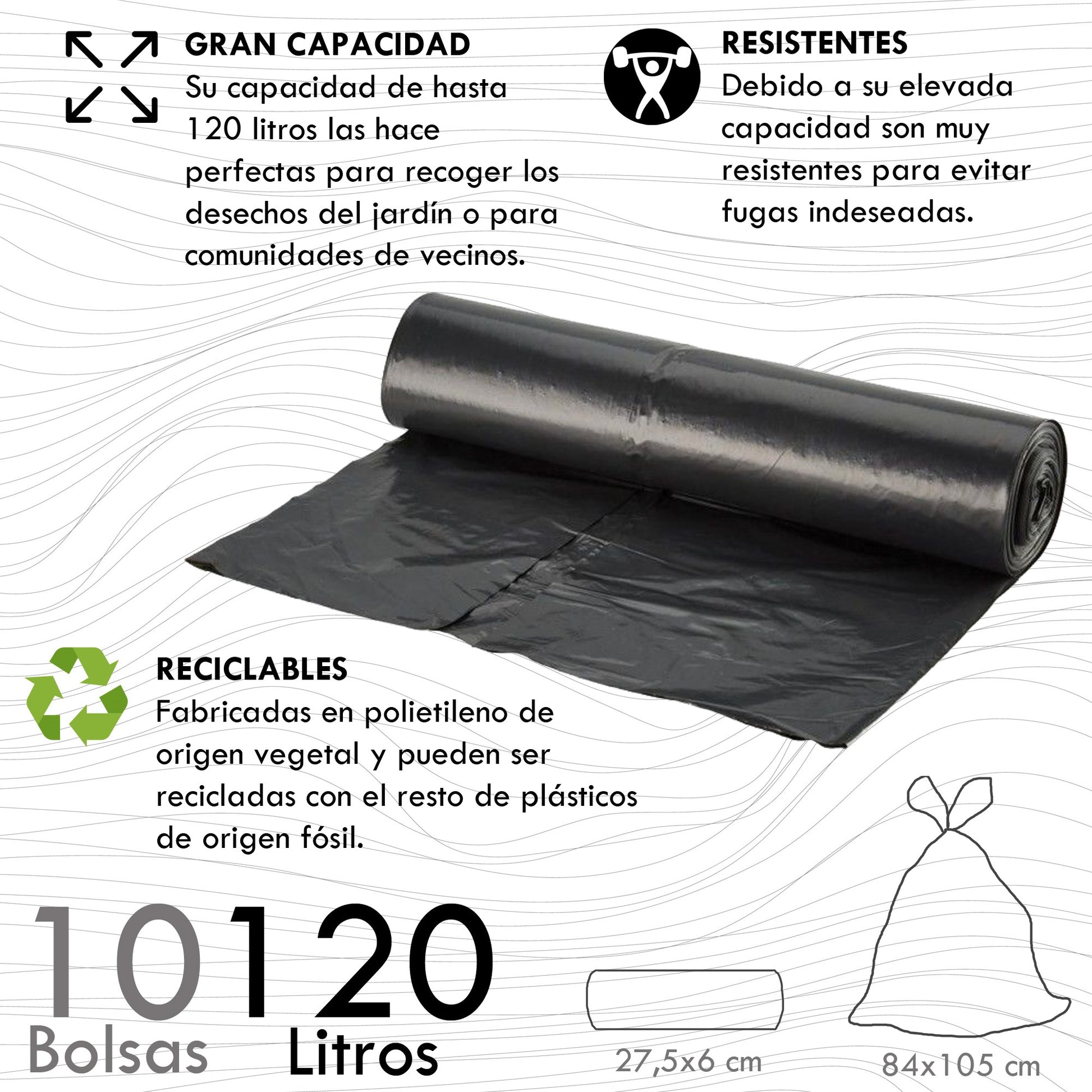 Contenedor Wellhome Reciclo 110L con Tapa y Ruedas, Ideal para Plásticos + 3 Bolsas de 10 Unidades_2