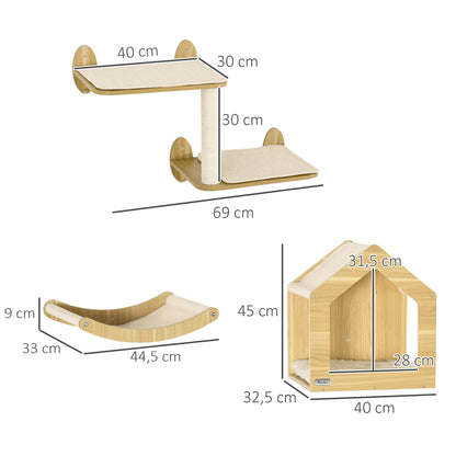 Pawhut Estantes Para Gatos 3 Piezas Con Caseta Hamaca Plataformas Poste De Sisal_2