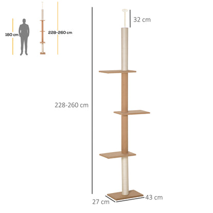 Pawhut Árbol Para Gatos Del Suelo Al Techo 43x27x228-260 Cm Con Altura Ajustable_2