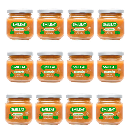 Pack 12x Tarrito de Pera y manzana +6 Meses Smileat, 130g