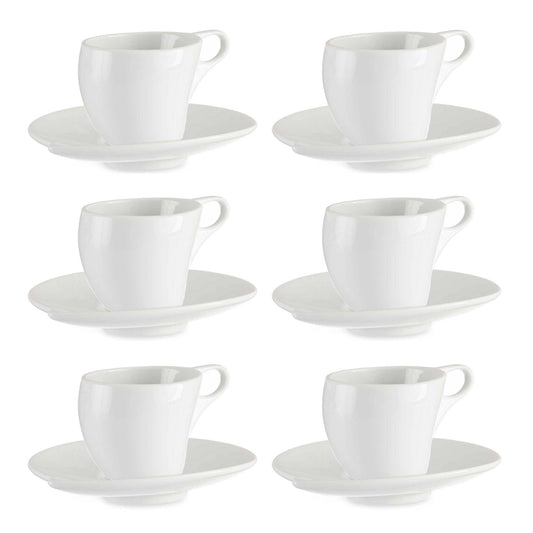 Set 6 Tazas Porcelana Blanca C Plato 120 Colección Vessia_0