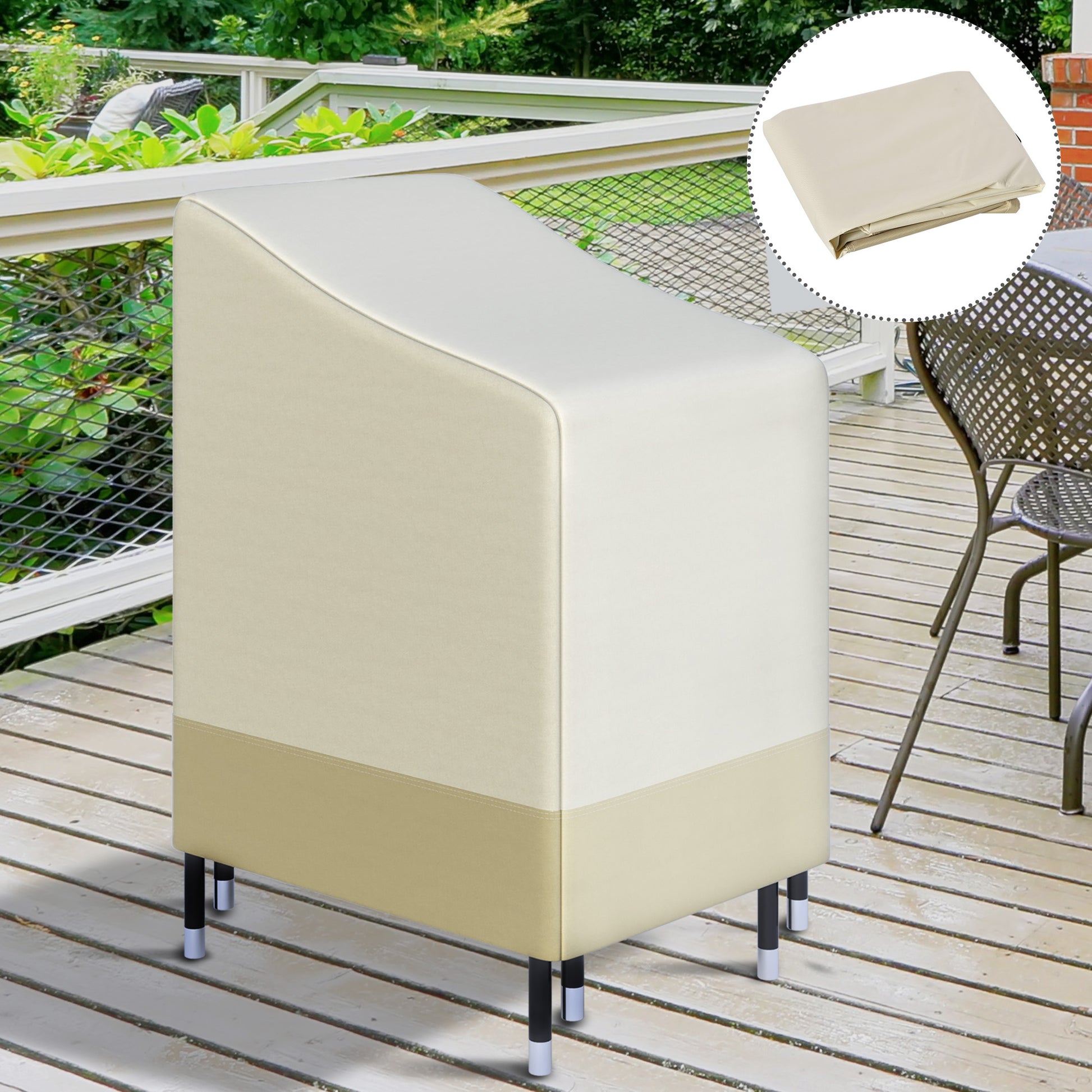 Outsunny Funda Para Sillas Apilables 90x70x115 Cm Impermeable Oxford 600d Beige_1