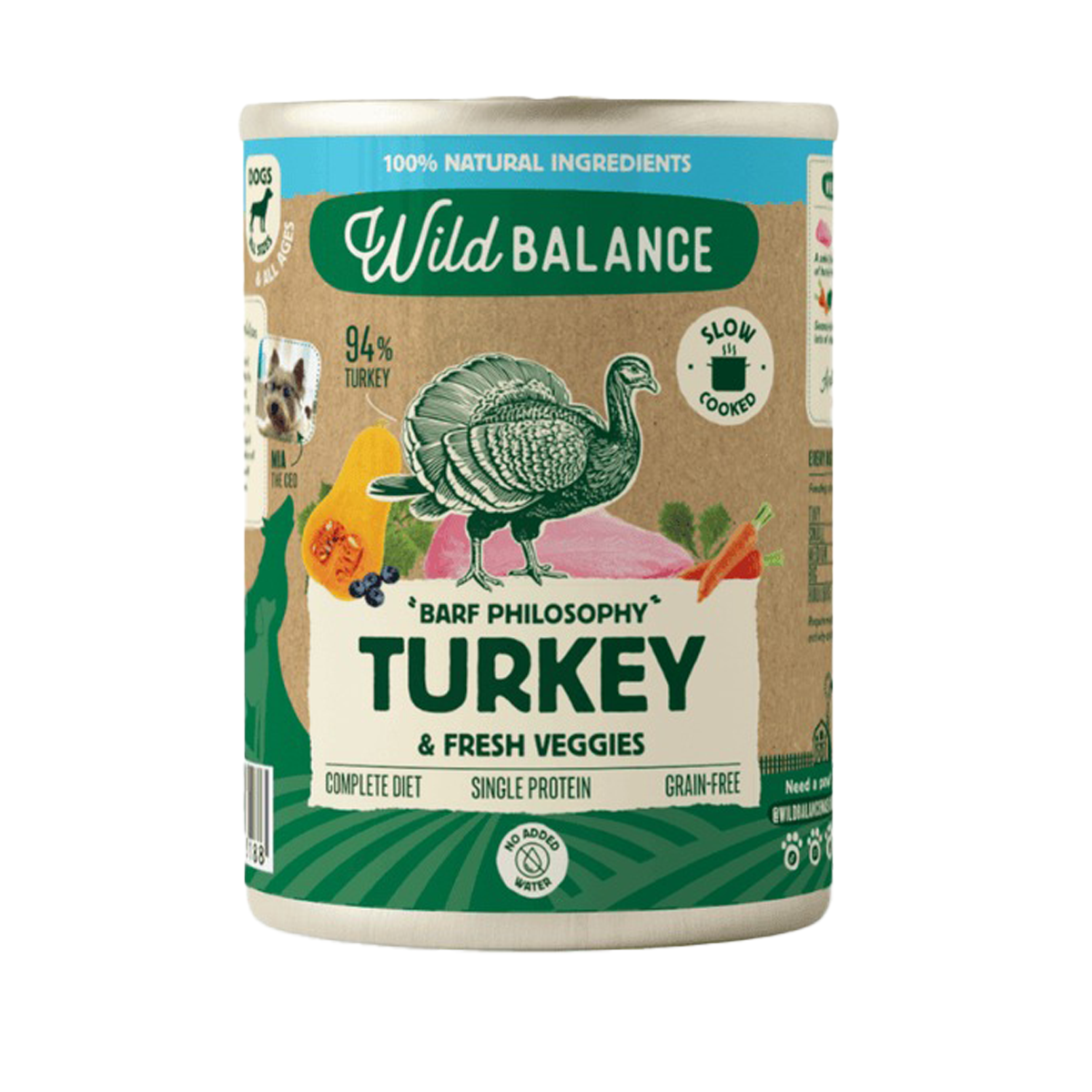 Menú completo BARF de Pavo para perros, Wild Balance, 400 g