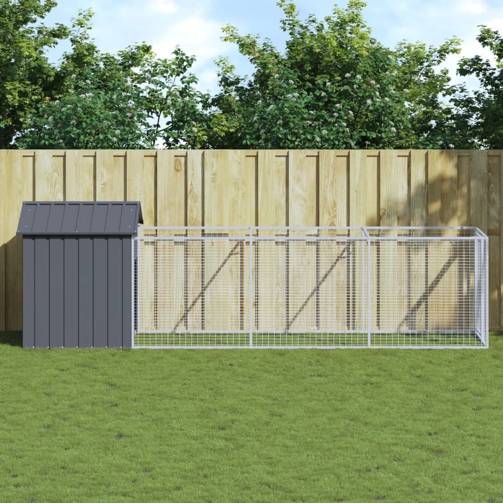 Caseta Perros Con Tejado Acero Galvanizado Gris 117x405x123 Cm_1