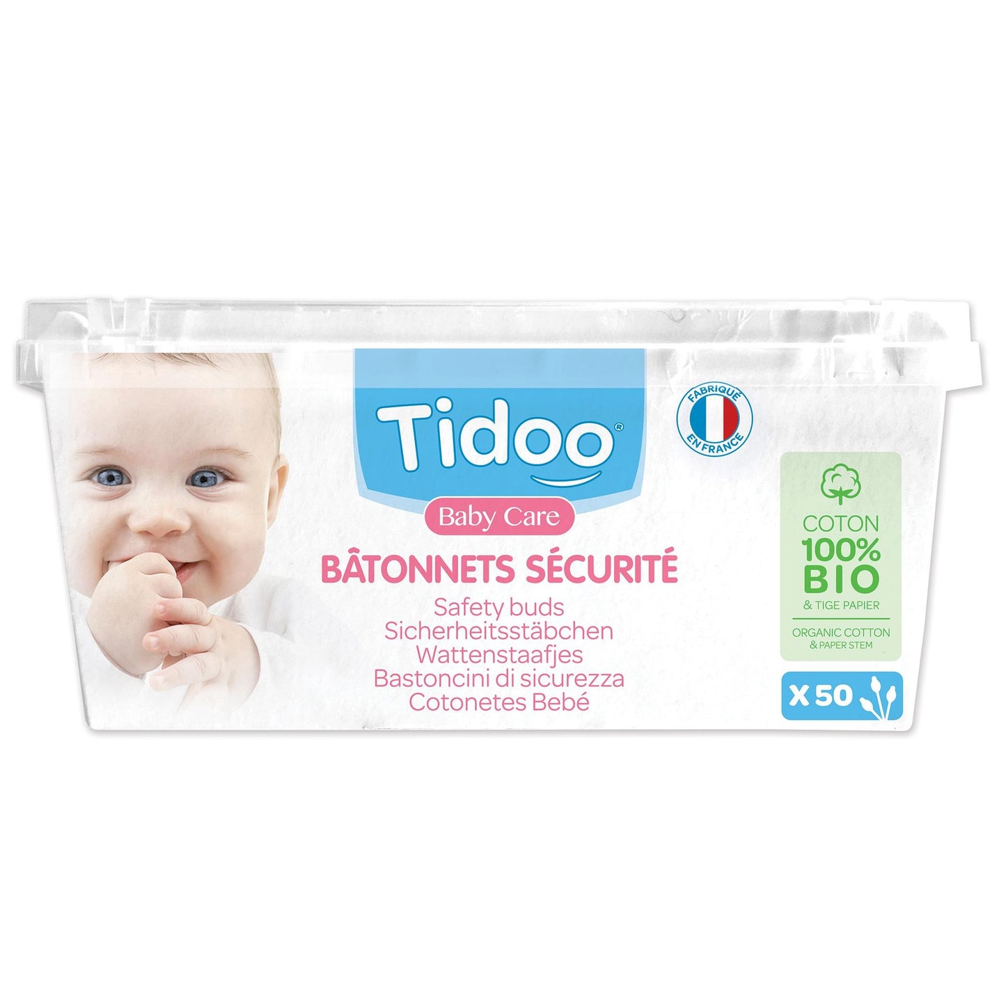 Bastoncillos de Seguridad Algodón Biológico Ultra Suaves Tidoo 50 bastoncillos