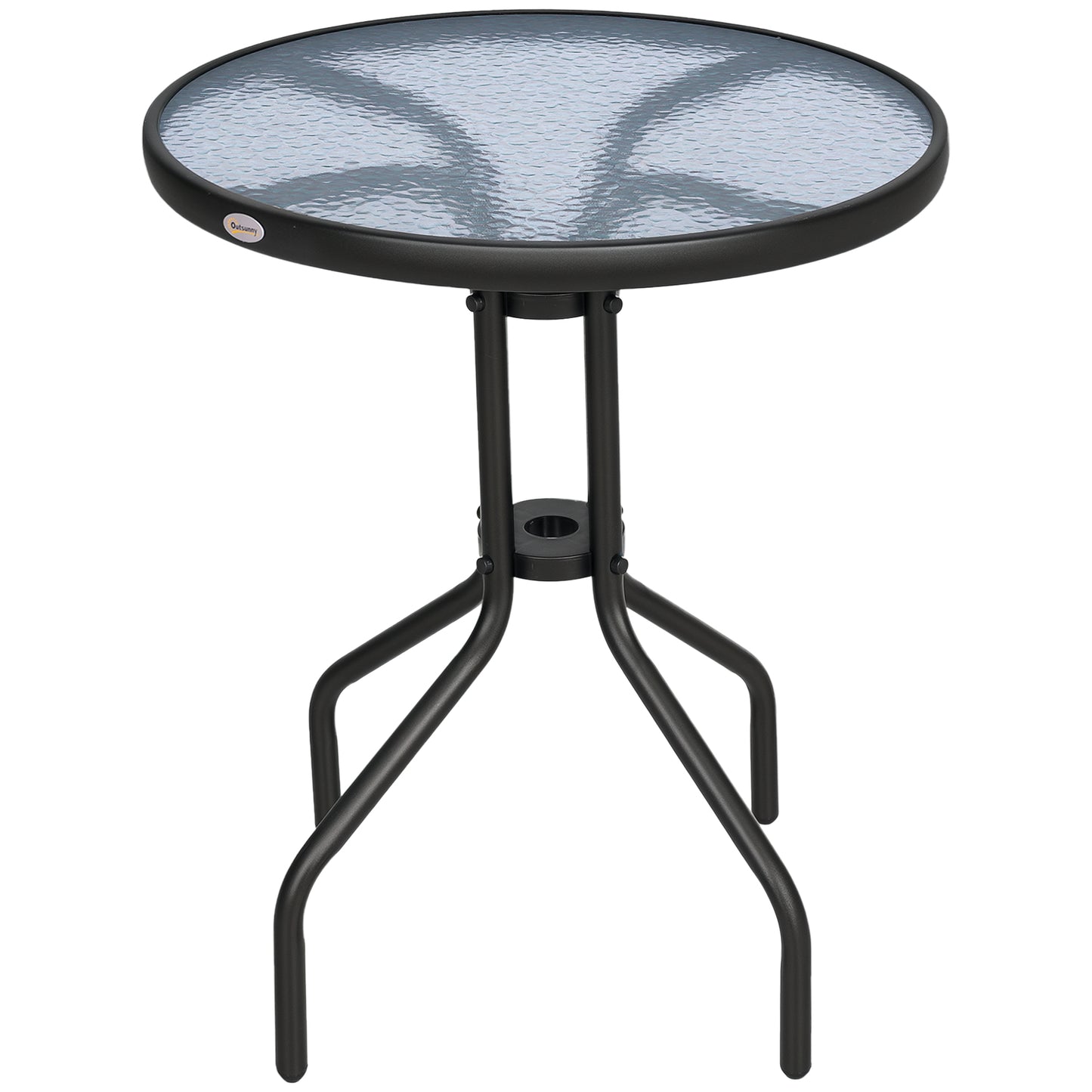 Outsunny Mesa De Jardín Redonda Con Vidrio Templado Marco Metal Ø60x70 Cm Negro_0