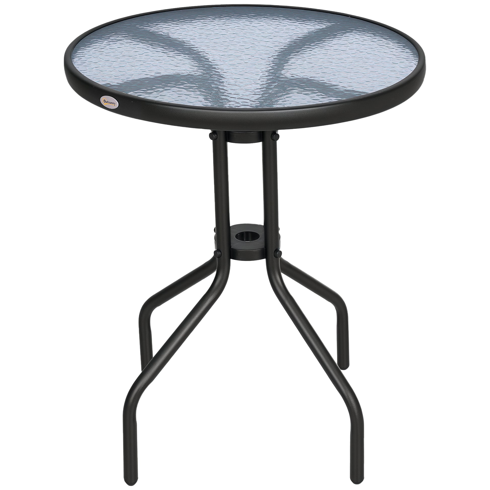 Outsunny Mesa De Jardín Redonda Con Vidrio Templado Marco Metal Ø60x70 Cm Negro_0