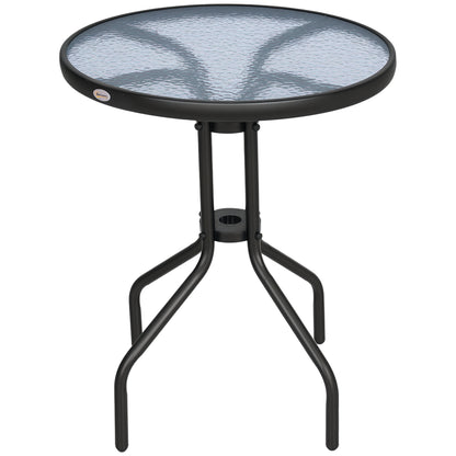 Outsunny Mesa De Jardín Redonda Con Vidrio Templado Marco Metal Ø60x70 Cm Negro_0