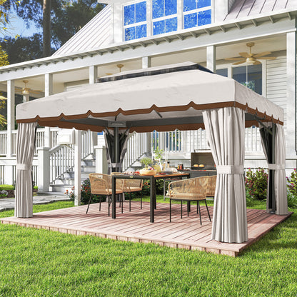 Outsunny Cenador De Jardín 4x3 M Con Doble Techo 4 Cortinas Y Mosquitera Crema_1