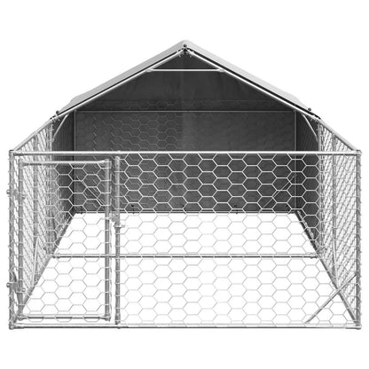 Caseta Perros Exterior Con Corral 4x2x1,5 M Acero Galvanizado_2