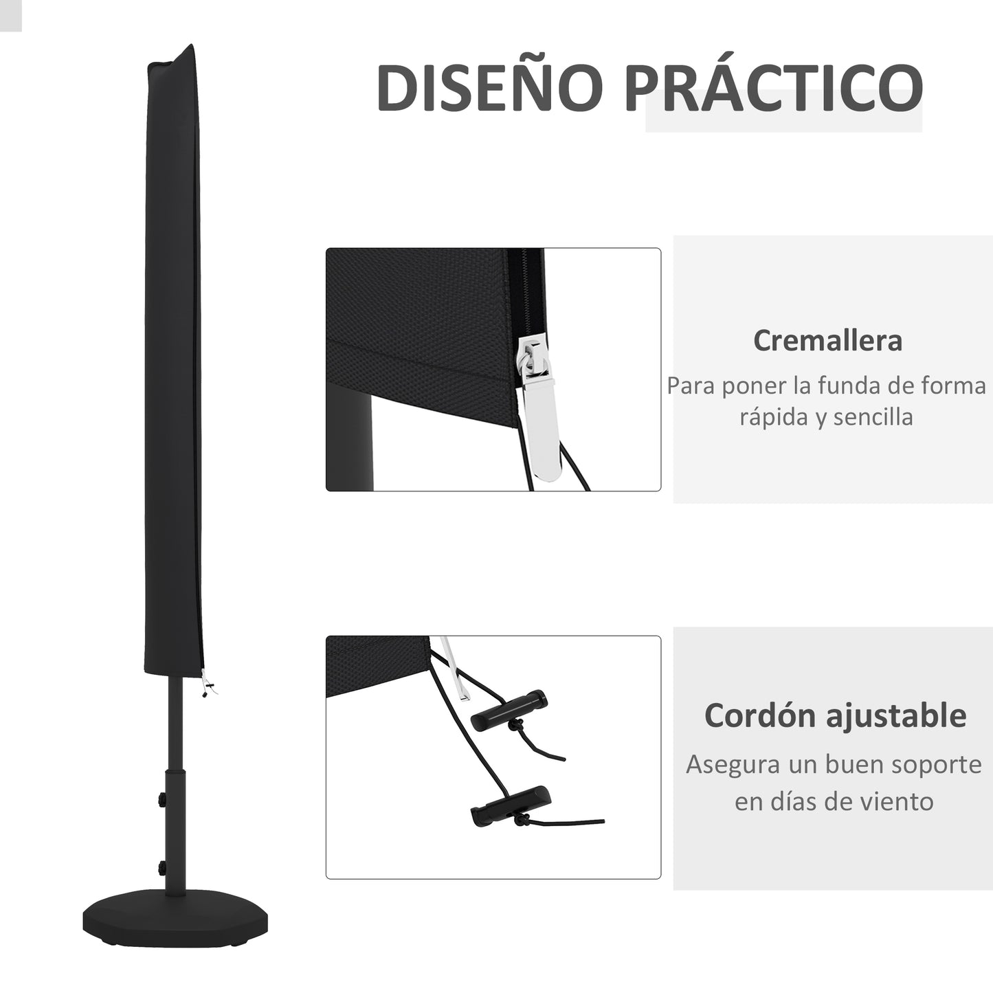 Outsunny Funda Para Sombrilla De Jardín Impermeable Tela Oxford 420d Negro_4