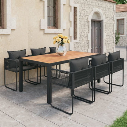 Vidaxl Set De Comedor De Jardín De 7 Piezas Pvc Ratán Negro Y Marrón_1