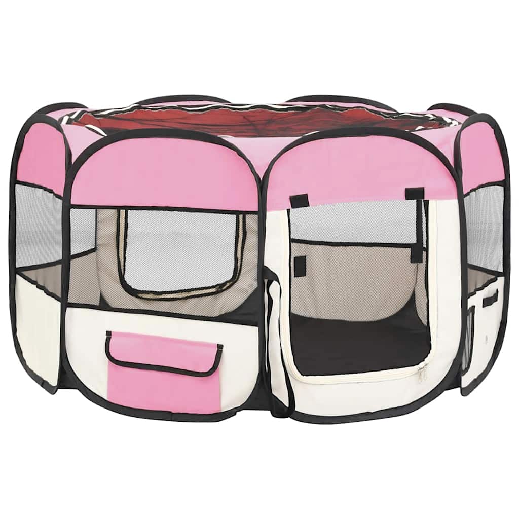 Parque De Perros Plegable Y Bolsa Transporte Rosa 110x110x58cm_3