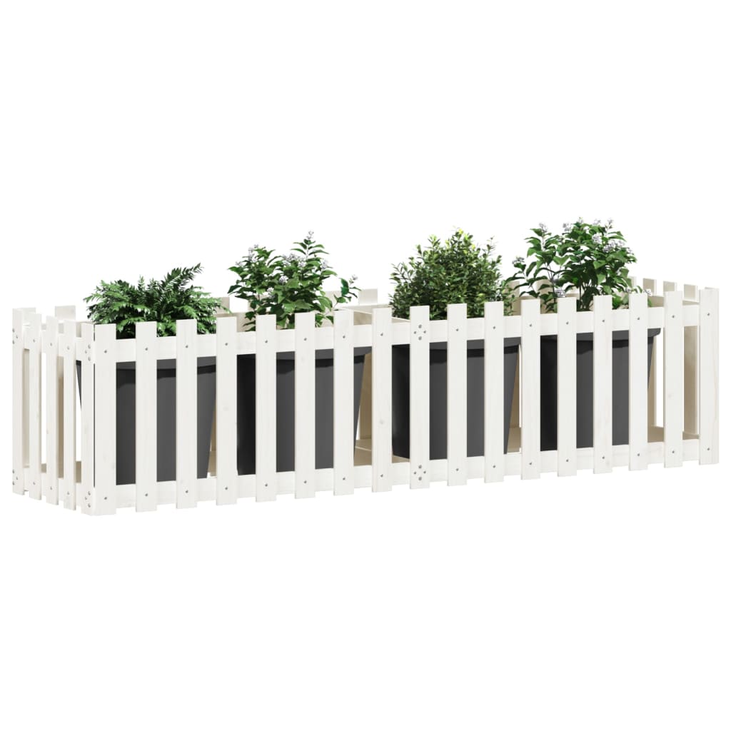 Arriate Elevado Jardín Con Valla Madera Pino Blanco 200x50x50cm_2