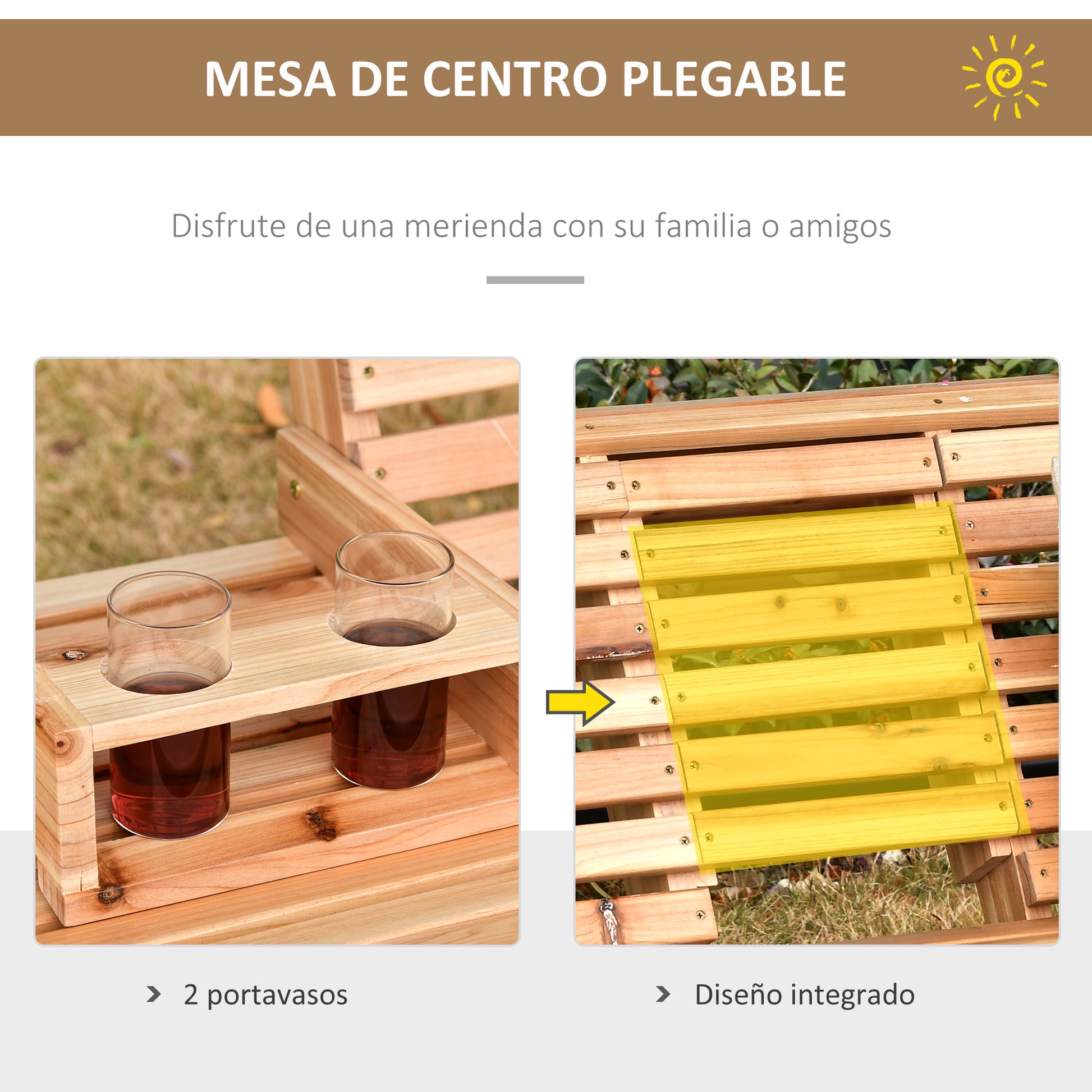 Outsunny Banco Columpio Con Mesa De Centro Plegable 150x75x53 Cm Natural_4