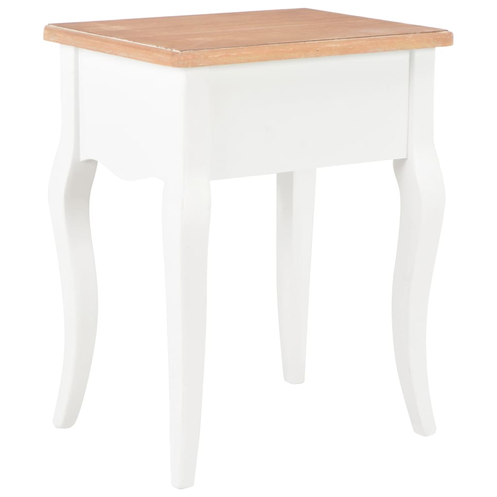 Mesita De Noche Madera Maciza De Pino Blanco Marrón 40x30x50 Cm_3