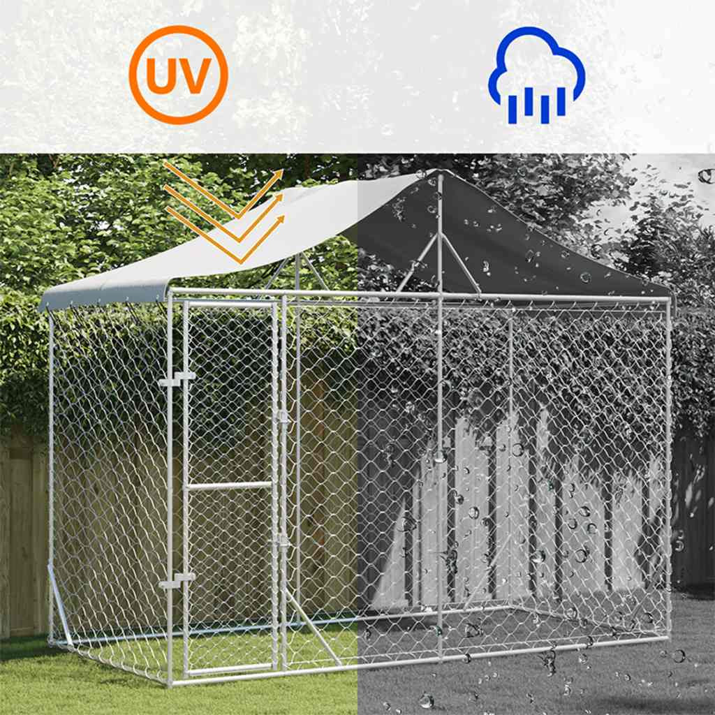 Vidaxl Perrera Exterior Con Toldo Acero Galvanizado Plata 3x1,5x2,5 M_4