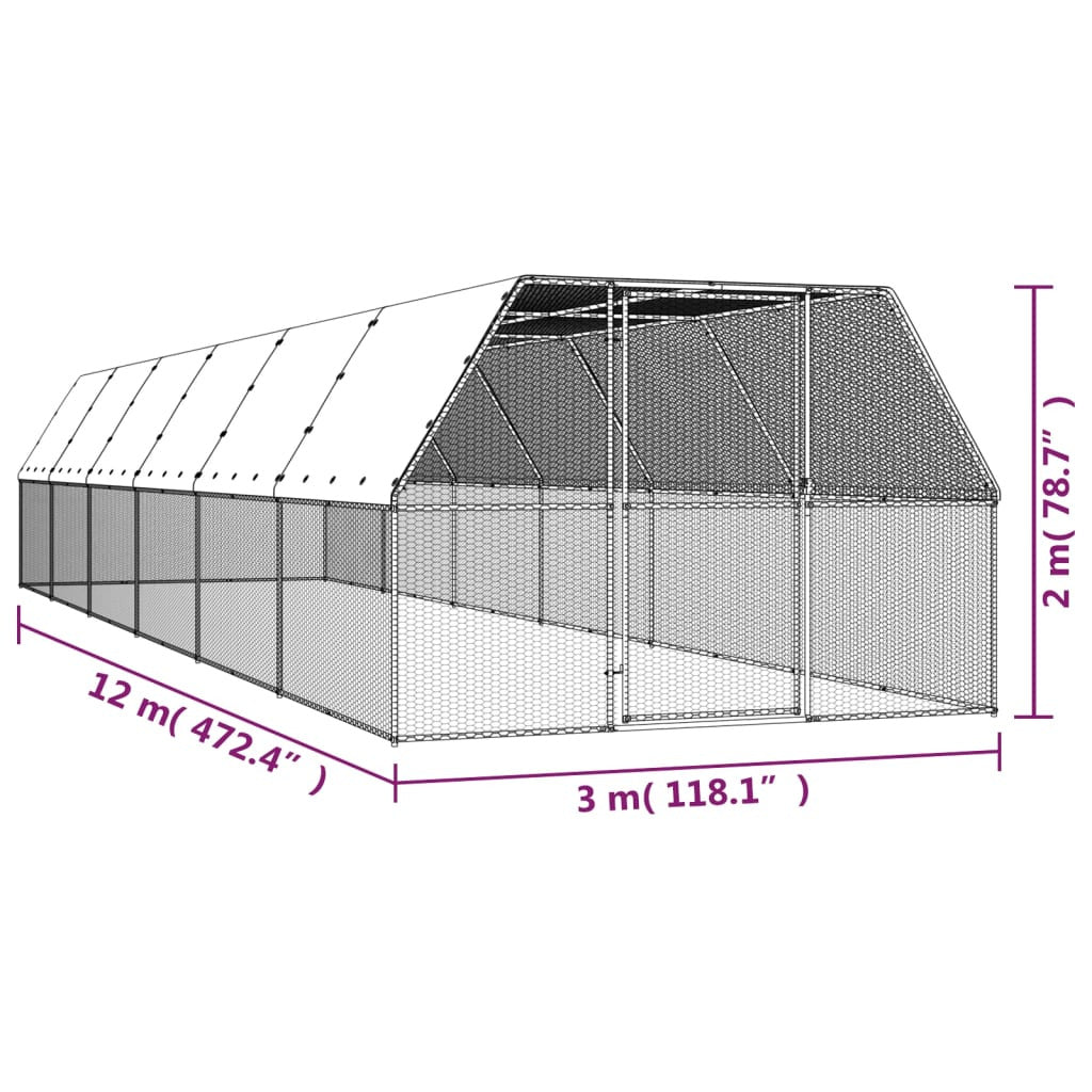 Vidaxl Jaula Gallinero De Acero Galvanizado 3x12x2 M_4