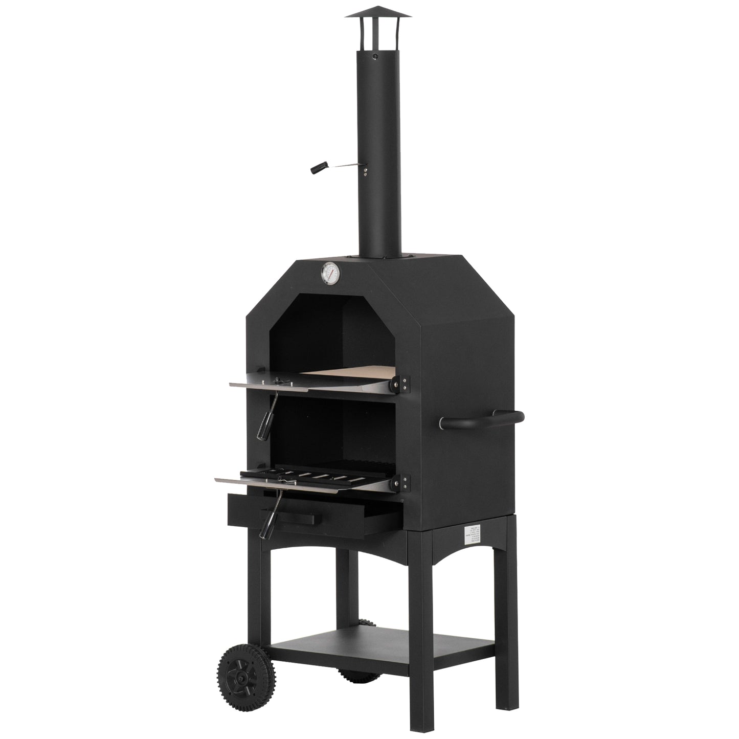 Outsunny Horno De Pizza Exterior Con 2 Capas Ruedas Cajón 64x54x160 Cm Negro_0