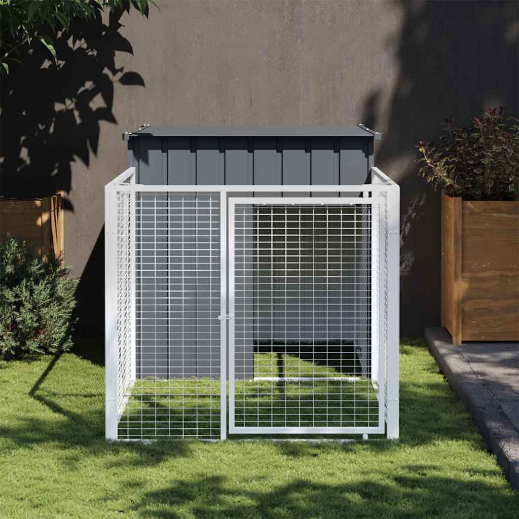 Vidaxl Caseta Perros Con Corral Acero Galvanizado Gris 110x201x110 Cm_1