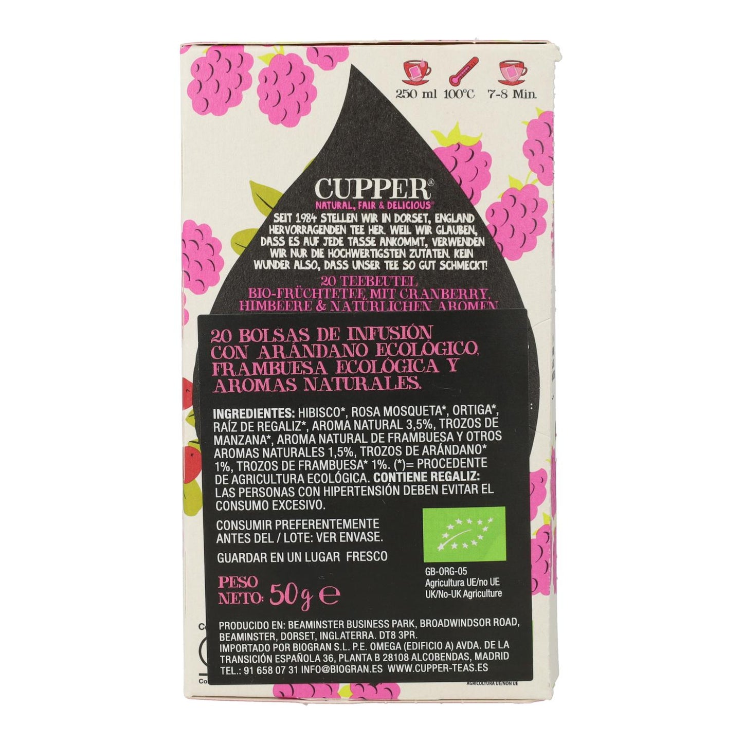 Infusion Arandano Y Frambuesa Bio Cupper 20 Bolsas